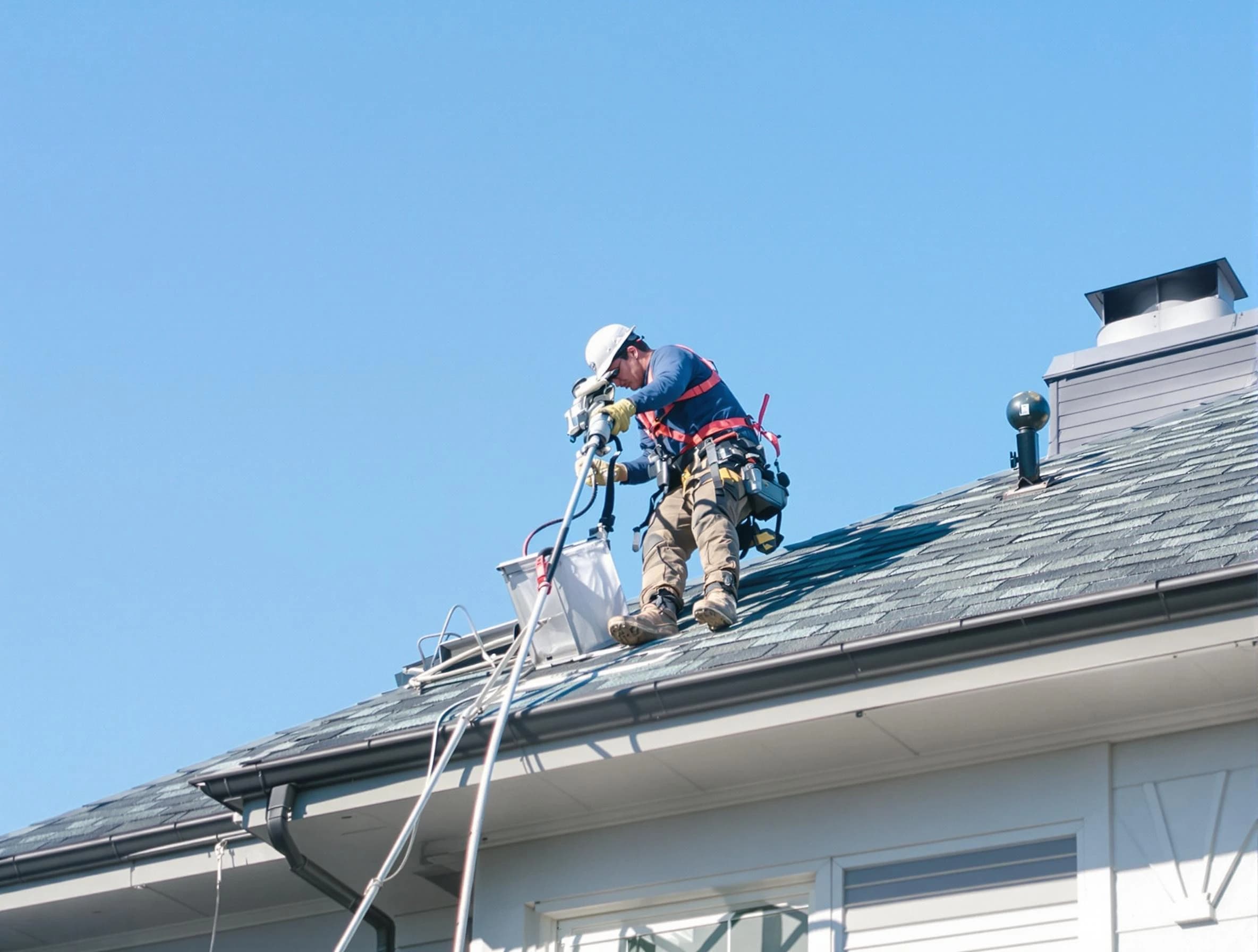 South Ogden Dryer Vent Cleaning certified technician cleaning a roof-mounted dryer vent system in South Ogden