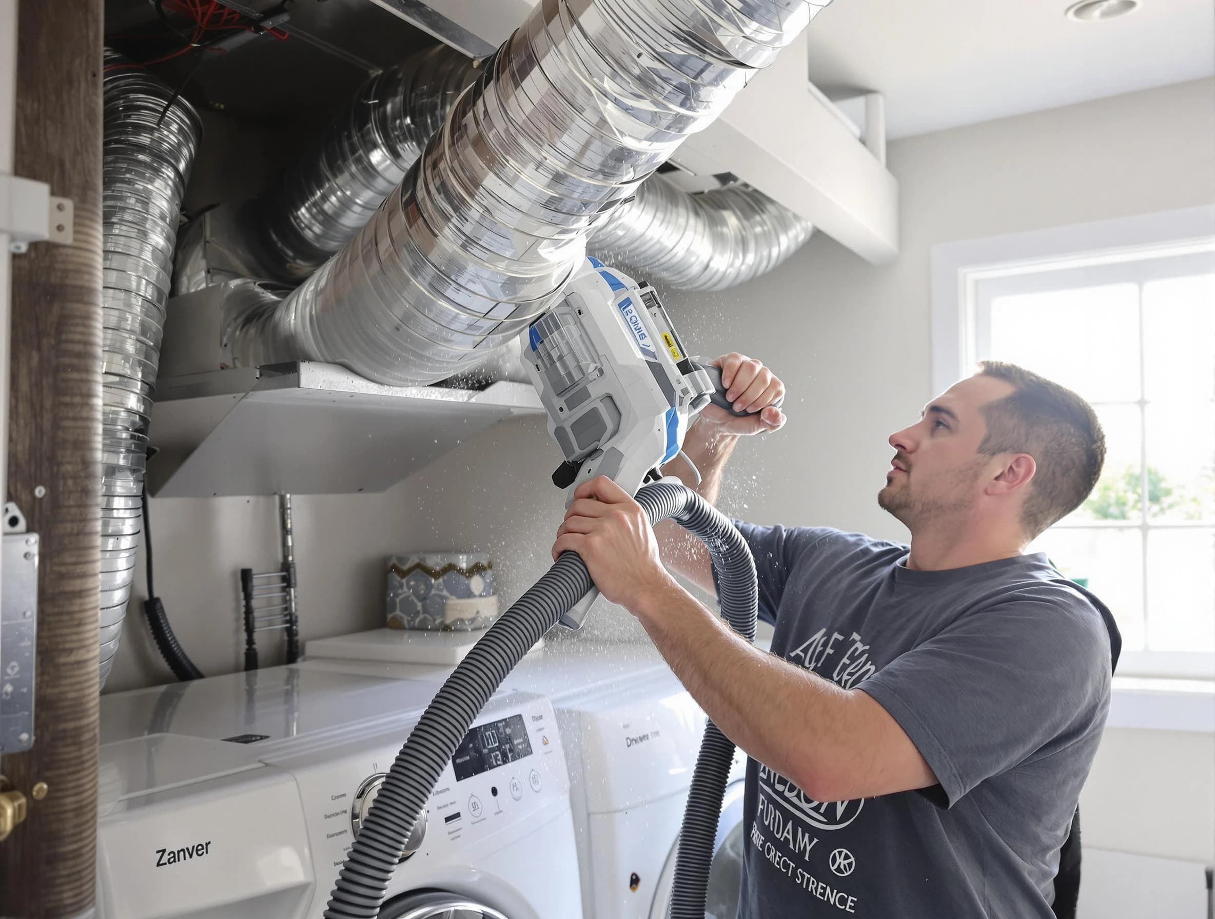 South Ogden Dryer Vent Cleaning specialist cleaning deep within a dryer vent duct system in South Ogden
