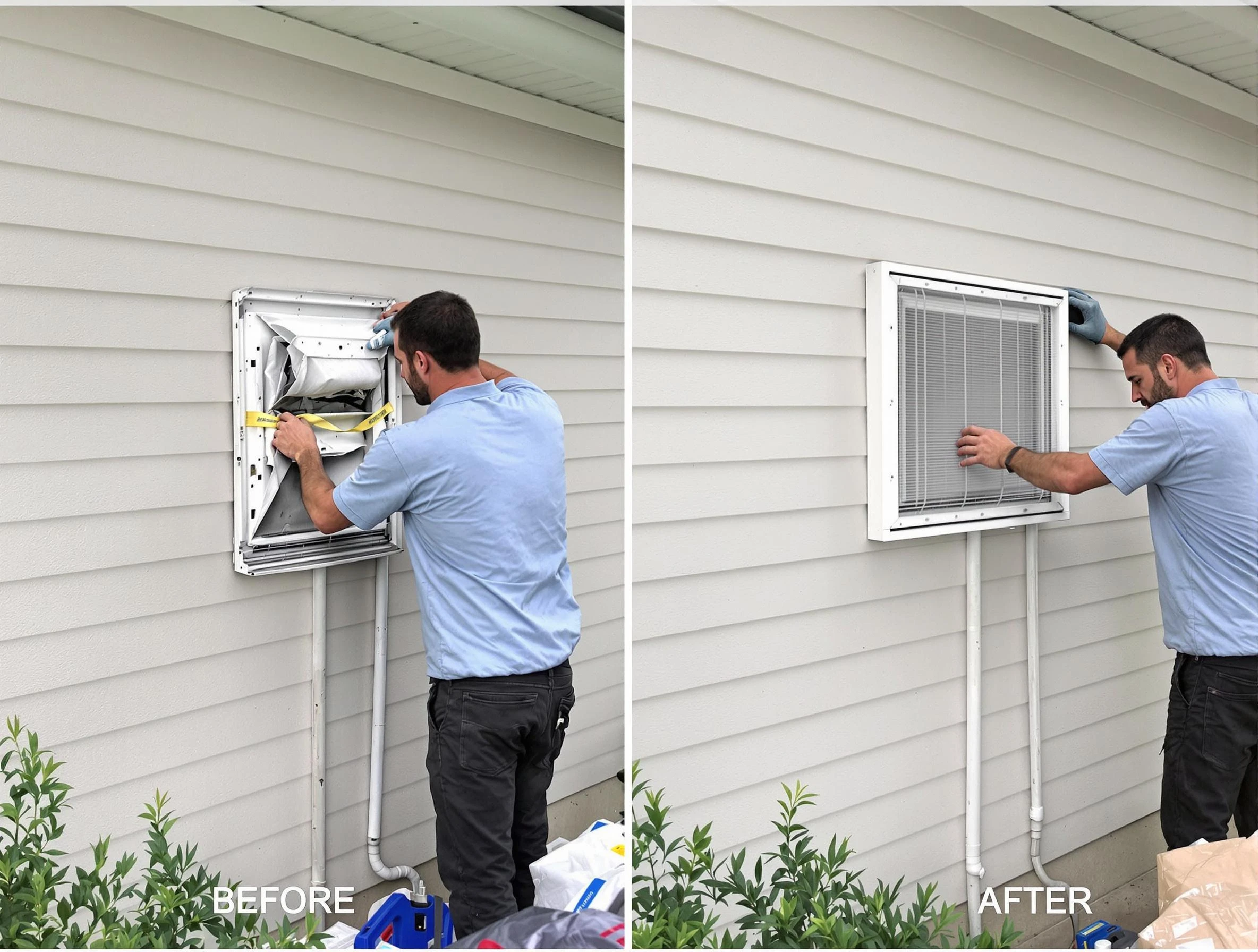 South Ogden Dryer Vent Cleaning technician installing high-quality dryer vent cover at a residential property in South Ogden
